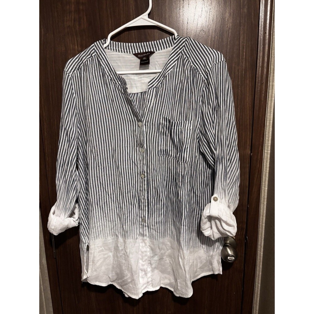 Multiples Ladies Striped Tunic Length Top with Dip Dye Trim EEUC Size XL Petite